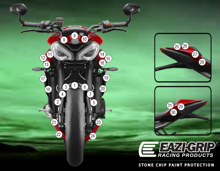 [GUARDTRI017] Eazi-Grip Paint Protection Film for Triumph Street Triple, gloss or matte (Gloss)